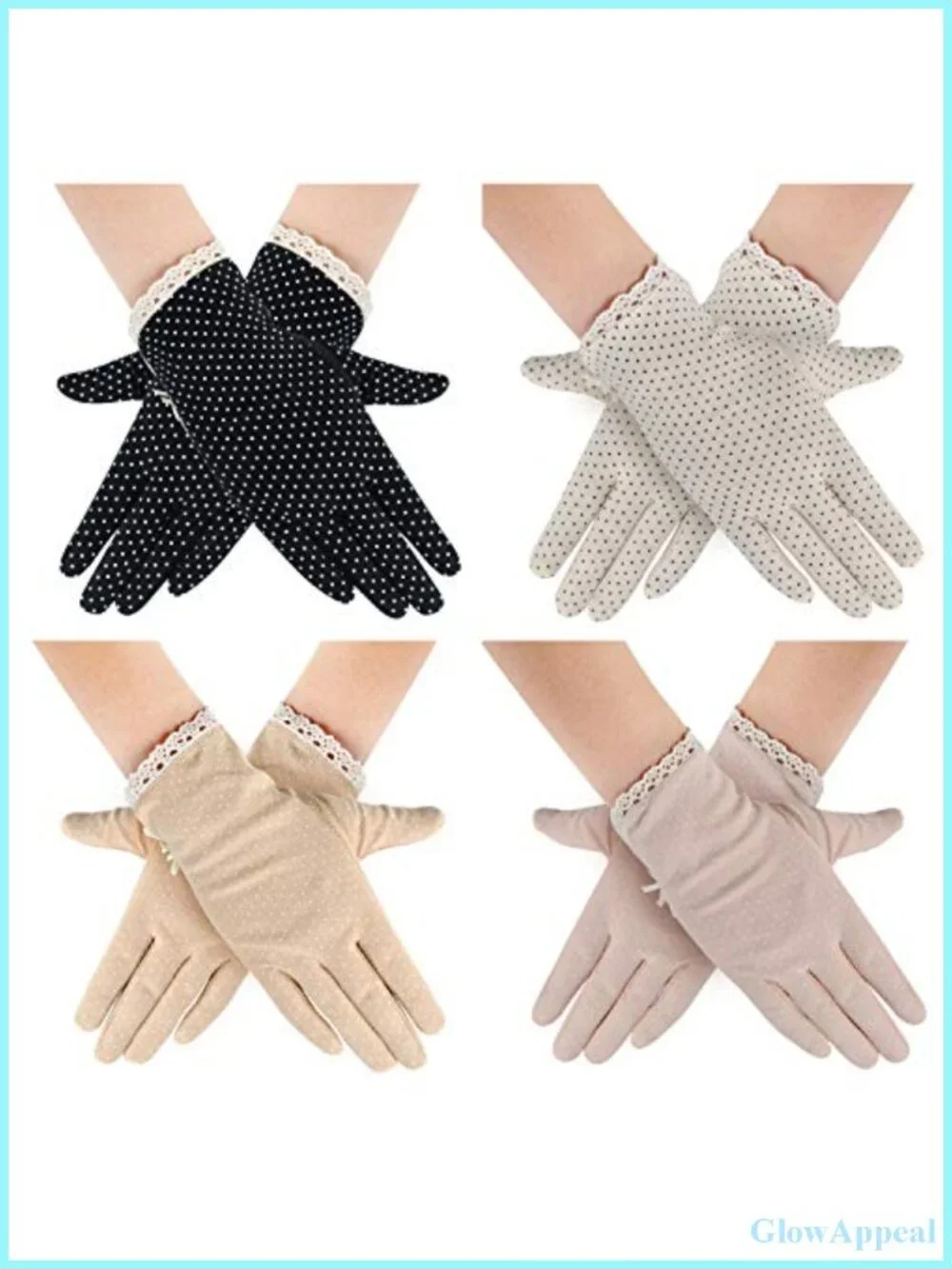 Women Lace Cotton UV Protection Gloves Non-Skid Driving Cycling Anti-Sun